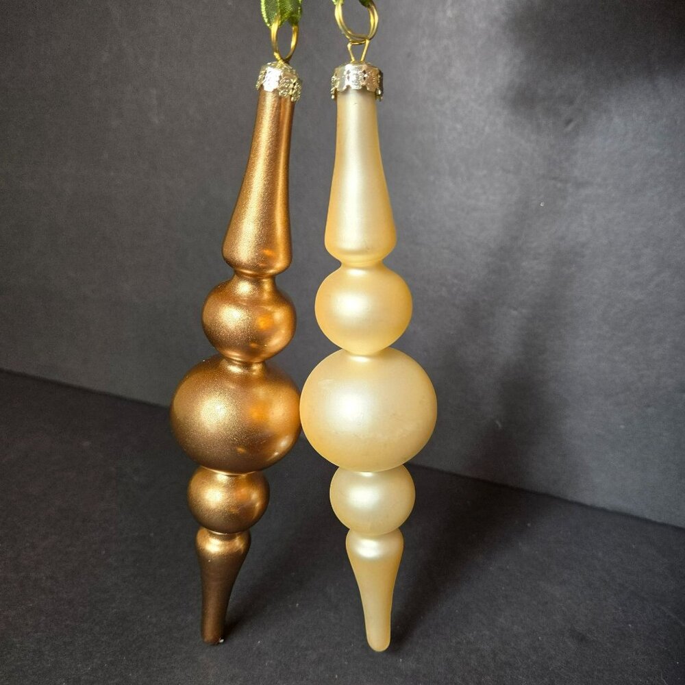 Frontgate Gold Finial Ornaments Set Of Two Handcrafted Glass 8" Holiday Decor
